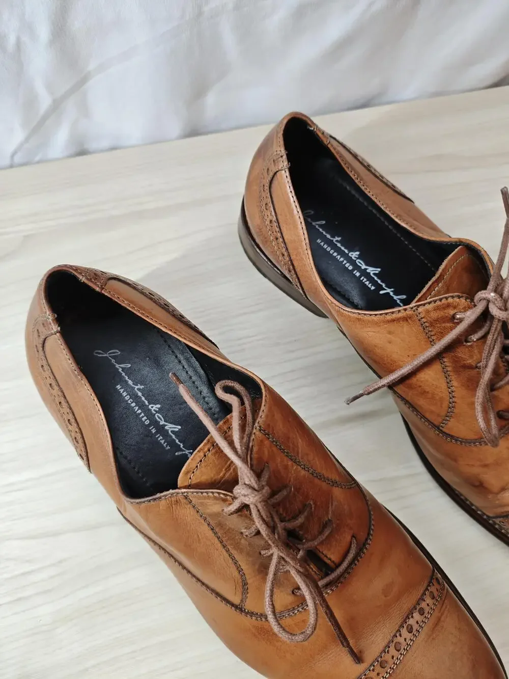 Johnston & Murphy Shoes Mens Size 12M Cap Toe Oxford Dress Handcrafted Made Ital